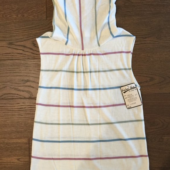 Vintage Dead Stock Helen Kay for Lucky Tops Sleeveless Stripe Cowl Neck Top Sz L - Picture 7 of 8